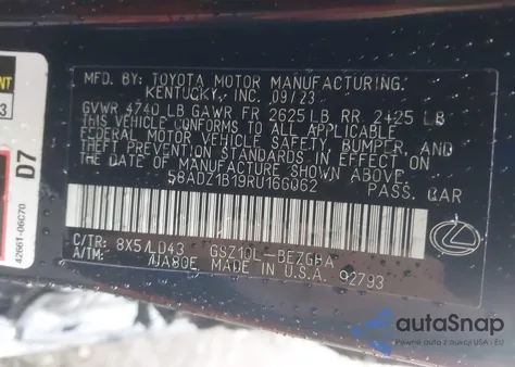 2024 Lexus Es 350 из США, поврежденный, VIN 58ADZ1B19RU166062